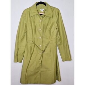 Ann Taylor LOFT Women's Trench Coat Belted Green Size 8‎ Classic Stylish Chic